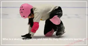 Skating instructor assisting student in learning